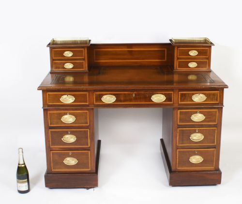 ANTIQUE VICTORIAN INLAID MAHOGANY PEDESTAL DESK 19TH C - ADDITIONAL PHOTO 18