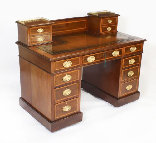 ANTIQUE VICTORIAN INLAID MAHOGANY PEDESTAL DESK 19TH C - ADDITIONAL PHOTO 19