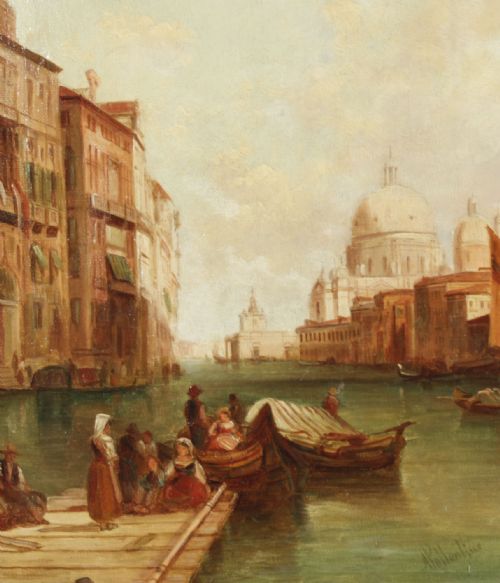 fig 2. A 19th-century oil painting by Alfred Pollentine depicting the Grand Canal in Venice, presented in an ornate gilded frame.