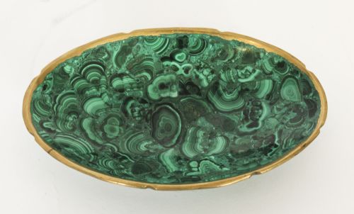 fig 1. Antique Malachite & Ormolu Trinket Dish 20th Century