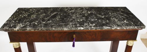 fig 1. Antique French Empire Marble Top Ormolu Mounted Console Table 19th C