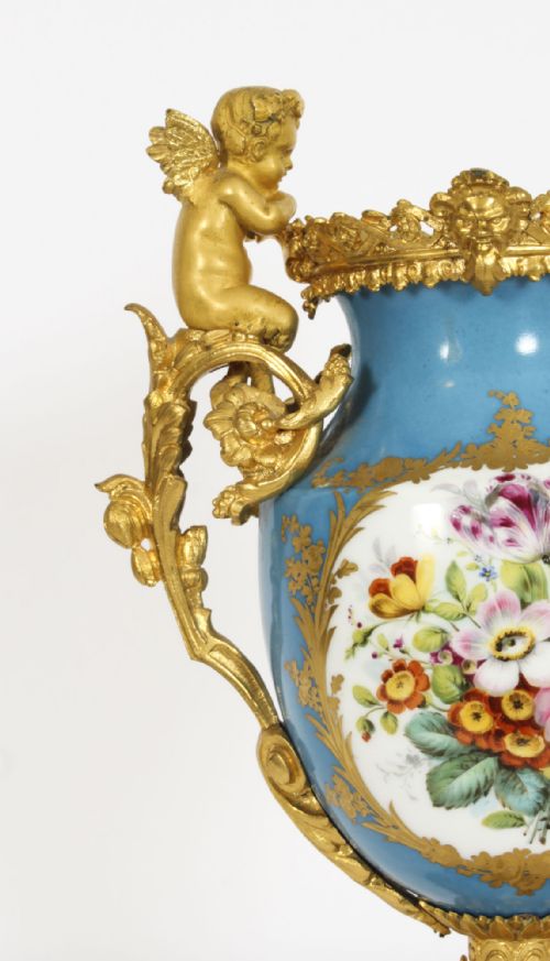 fig 4. Antique Pair Bleu Celeste Sevres Porcelain Gilt Bronze Urns 19th C