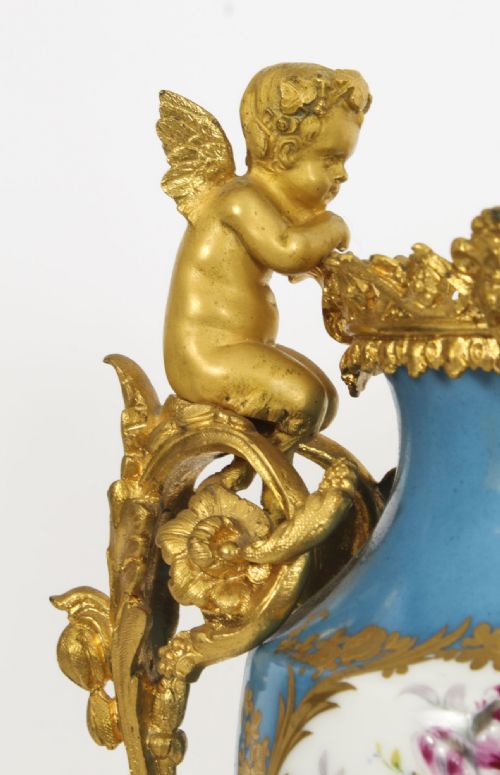 fig 6. Antique Pair Bleu Celeste Sevres Porcelain Gilt Bronze Urns 19th C
