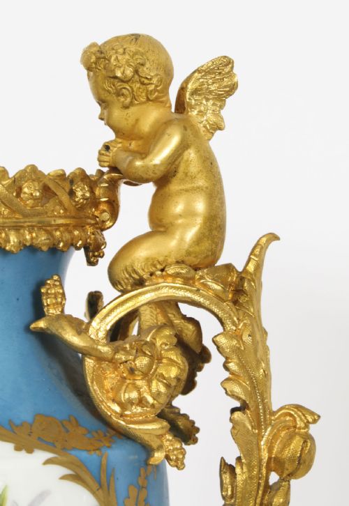 fig 7. Antique Pair Bleu Celeste Sevres Porcelain Gilt Bronze Urns 19th C