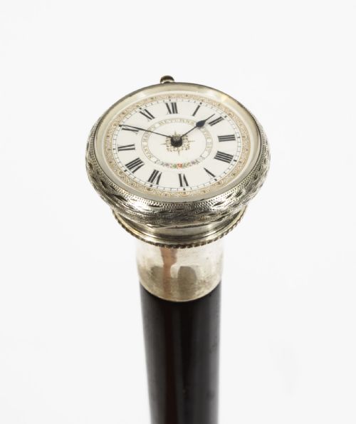 fig 1. Antique Silver & Ebonised Watch Opera Cane Walking Stick 19th C