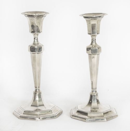 Antique Pair Sterling Silver Candlesticks by Hawkesworth Eyre & Co 1920