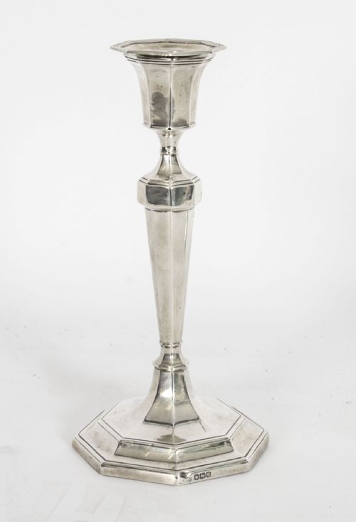 fig 1. Antique Pair Sterling Silver Candlesticks by Hawkesworth Eyre & Co 1920