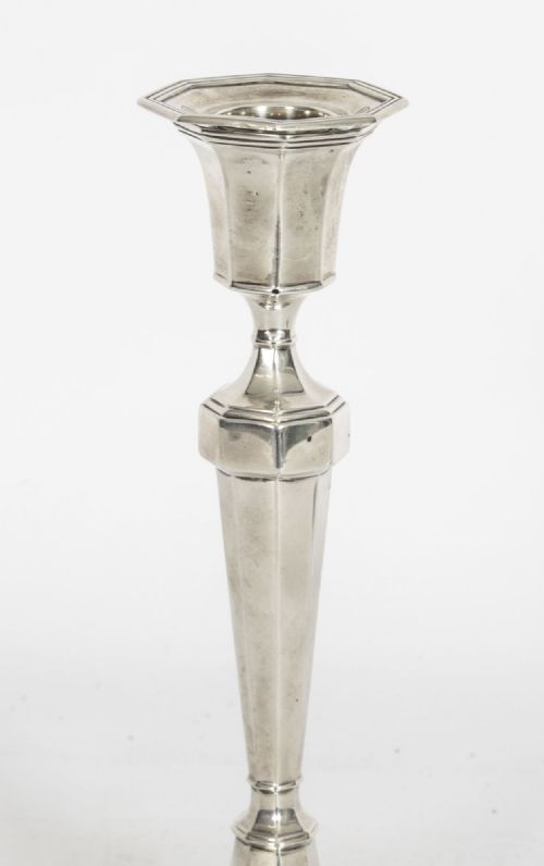 fig 2. Antique Pair Sterling Silver Candlesticks by Hawkesworth Eyre & Co 1920