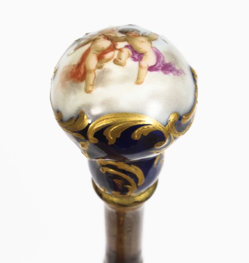fig 5. Antique Ladies Walking Cane Stick with Sevres Porcelain Handle 19th C