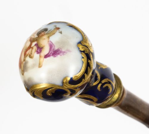 fig 7. Antique Ladies Walking Cane Stick with Sevres Porcelain Handle 19th C