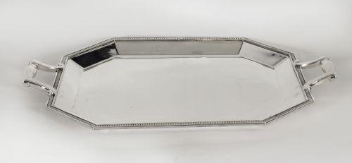 fig 1. Antique Large French Silver Plated Twin Handled Tray by Christofle C1930