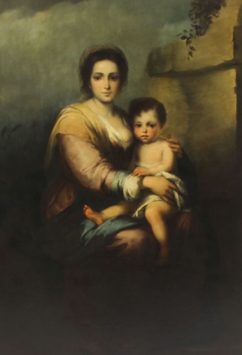 ANTIQUE PAINTING OUR LADY OF THE ROSARY AFTER BARTOLOM MURILLO 175X125C 19TH C - ADDITIONAL PHOTO 1