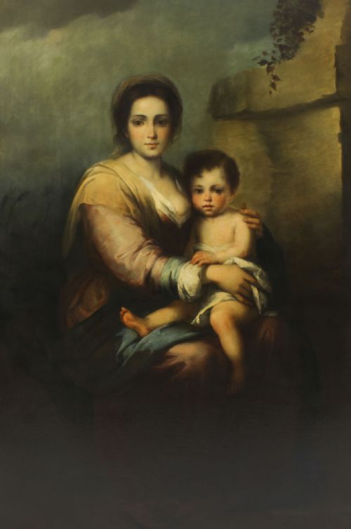 ANTIQUE PAINTING OUR LADY OF THE ROSARY AFTER BARTOLOM MURILLO 175X125C 19TH C - ADDITIONAL PHOTO 2