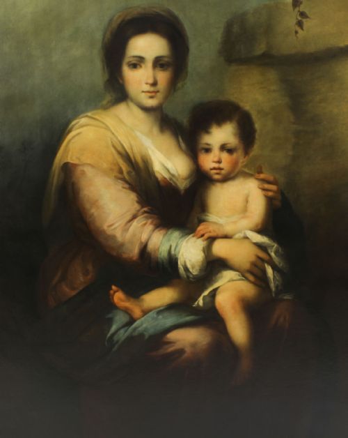 ANTIQUE PAINTING OUR LADY OF THE ROSARY AFTER BARTOLOM MURILLO 175X125C 19TH C - ADDITIONAL PHOTO 3