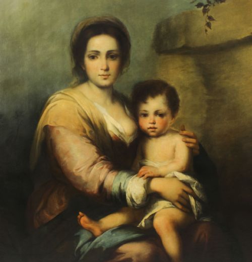 ANTIQUE PAINTING OUR LADY OF THE ROSARY AFTER BARTOLOM MURILLO 175X125C 19TH C - ADDITIONAL PHOTO 4