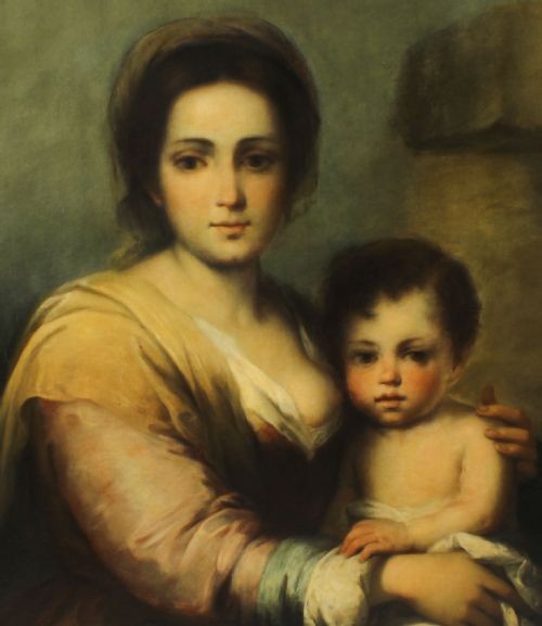 ANTIQUE PAINTING OUR LADY OF THE ROSARY AFTER BARTOLOM MURILLO 175X125C 19TH C - ADDITIONAL PHOTO 5