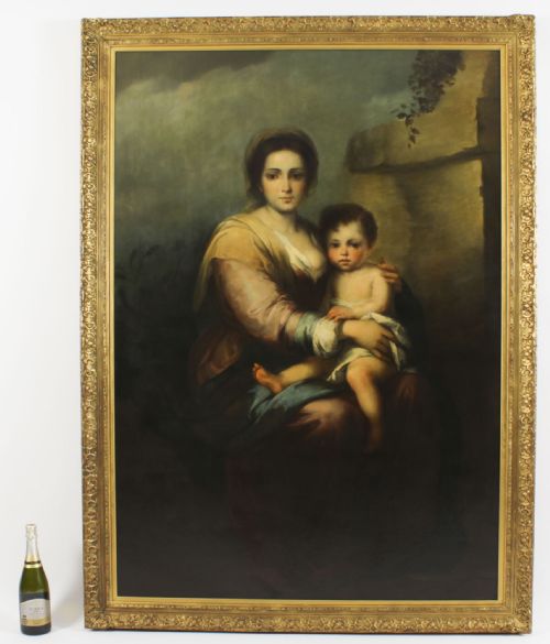 ANTIQUE PAINTING OUR LADY OF THE ROSARY AFTER BARTOLOM MURILLO 175X125C 19TH C - ADDITIONAL PHOTO 14