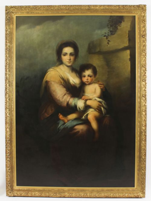 ANTIQUE PAINTING OUR LADY OF THE ROSARY AFTER BARTOLOM MURILLO 175X125C 19TH C - ADDITIONAL PHOTO 17