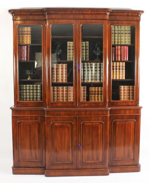 fig 1. Antique Victorian Figured Walnut four door Breakfront Bookcase 19th C