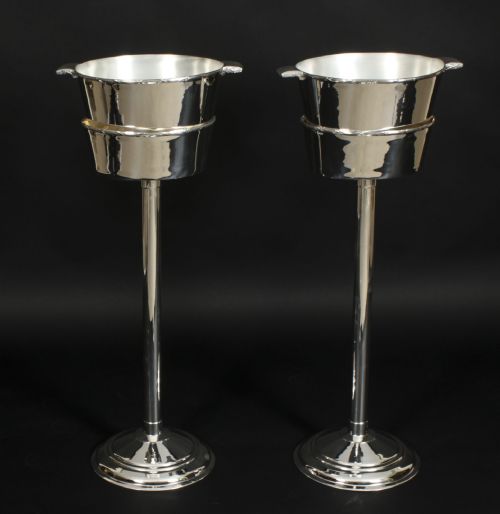 Antique Pair Silver-plated Wine / Champagne Coolers on Stand Mappin & Webb C1900