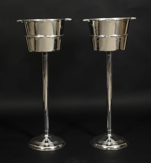 fig 1. Antique Pair Silver-plated Wine / Champagne Coolers On Stand Mappin & Webb C1900