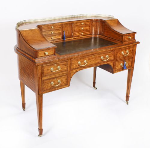 Antique Victorian Satinwood Carlton House Writing Desk 19th C