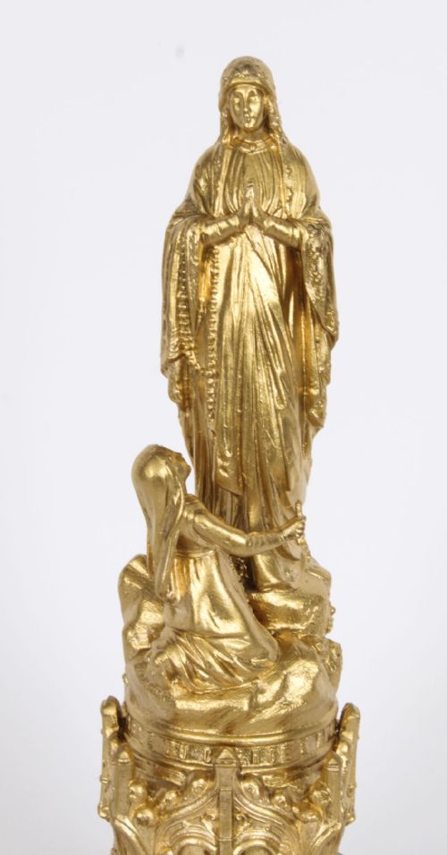 ANTIQUE SCULPTURE ST BERNADETTE BEFORE THE VIRGIN MARY 19TH CENTURY - ADDITIONAL PHOTO 3