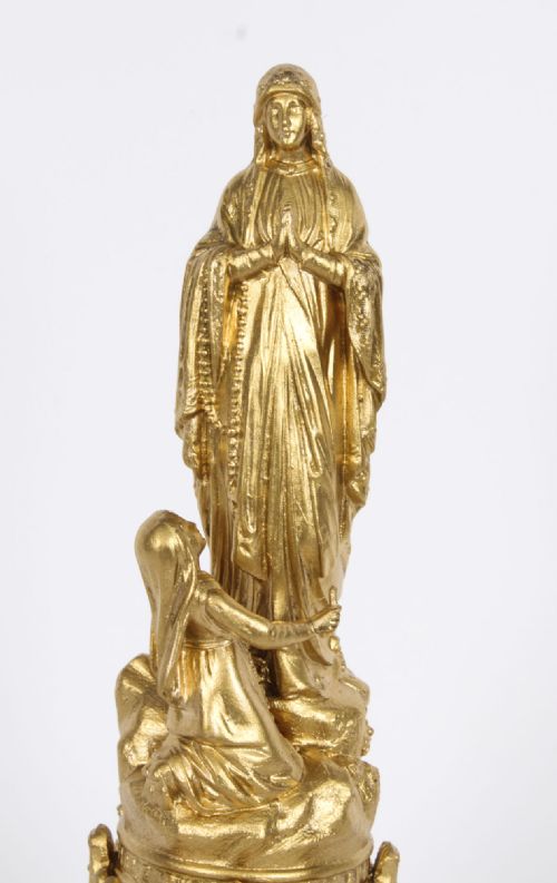 ANTIQUE SCULPTURE ST BERNADETTE BEFORE THE VIRGIN MARY 19TH CENTURY - ADDITIONAL PHOTO 5