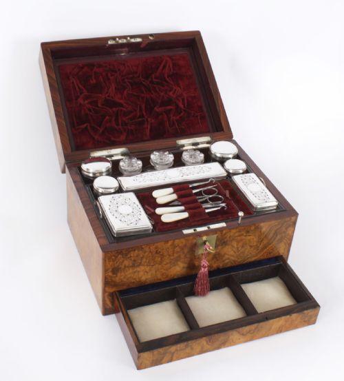 Antique Victorian Burr Walnut Vanity Box C1860 19th C