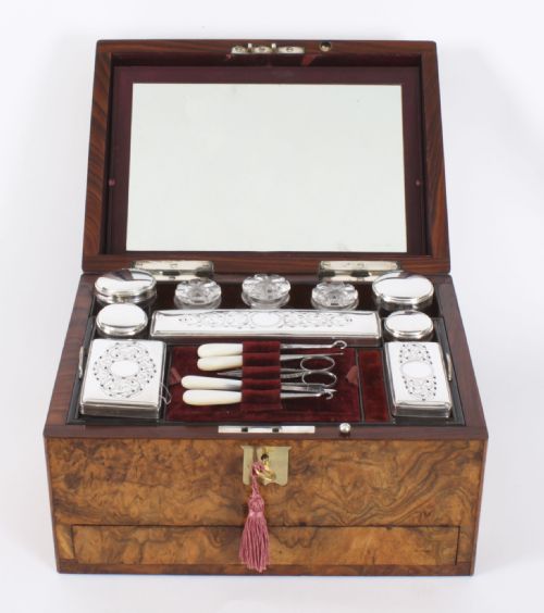 fig 1. Antique Victorian Burr Walnut Vanity Box C1860 19th C