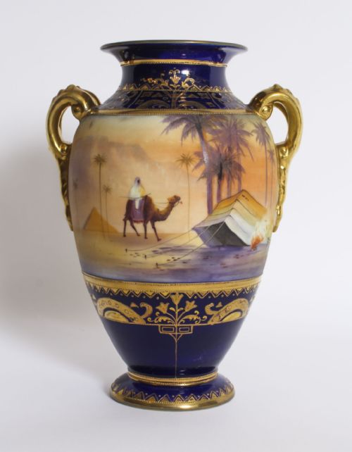 fig 1. Antique Pair Taisho Period Noritake Hand Painted Porcelain Vases C1920