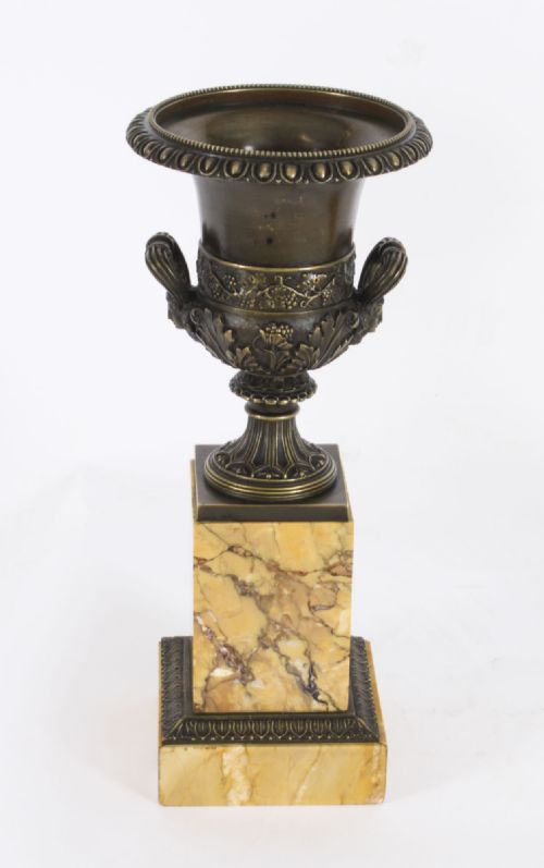 fig 2. Antique Pair Grand Tour Borghese Bronze & Siena Marble Campana Urns 19th C