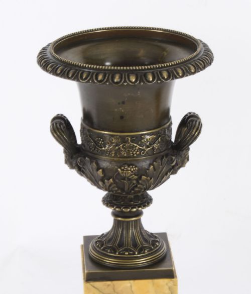 fig 3. Antique Pair Grand Tour Borghese Bronze & Siena Marble Campana Urns 19th C