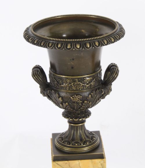 fig 5. Antique Pair Grand Tour Borghese Bronze & Siena Marble Campana Urns 19th C
