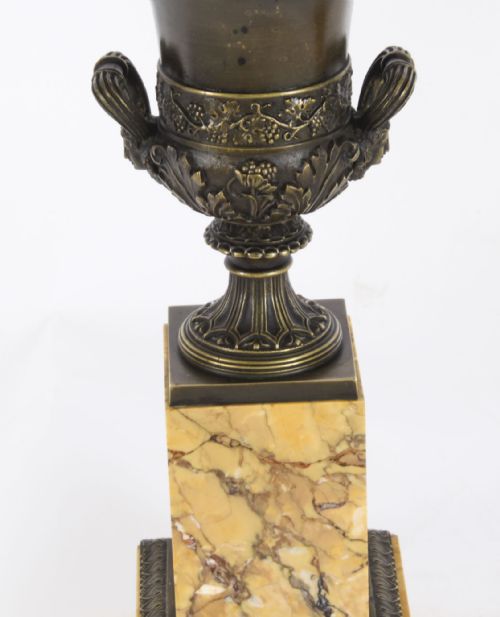 fig 6. Antique Pair Grand Tour Borghese Bronze & Siena Marble Campana Urns 19th C