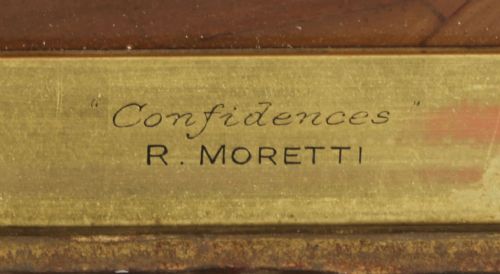 ANTIQUE ITALIAN OIL PAINTING CONFIDENCES RENATO MORETTI 19 CENTURY - ADDITIONAL PHOTO 7
