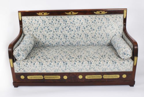 Antique French Empire Ormolu Mounted Flame Mahogany Sofa 19th C