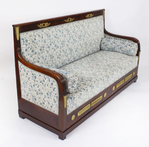 fig 1. Antique French Empire Ormolu Mounted Flame Mahogany Sofa 19th C