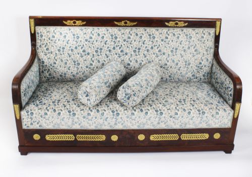 fig 2. Antique French Empire Ormolu Mounted Flame Mahogany Sofa 19th C