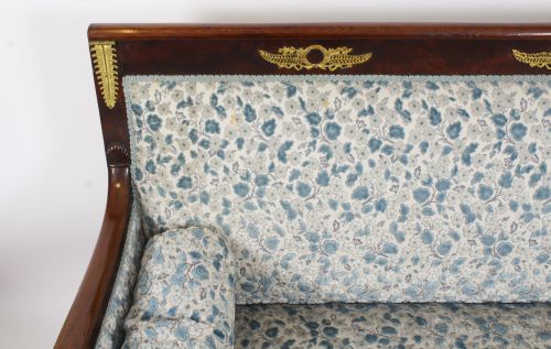 fig 6. Antique French Empire Ormolu Mounted Flame Mahogany Sofa 19th C