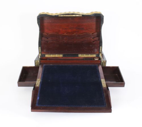 fig 1. Antique Huge French Amboyna Porcelain Cameo Writing Casket 19th C