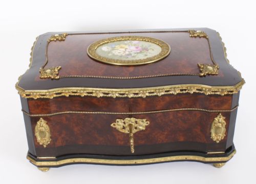 fig 2. Antique Huge French Amboyna Porcelain Cameo Writing Casket 19th C