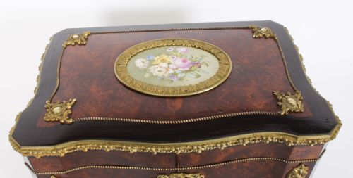 fig 3. Antique Huge French Amboyna Porcelain Cameo Writing Casket 19th C
