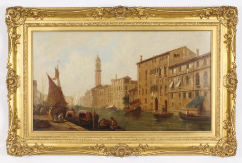 Antique Oil Painting Venetian Canal by William Raymond Dommerson 19th C