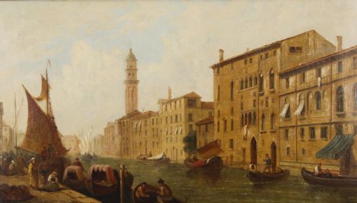 fig 2. Antique Oil Painting Venetian Canal by William Raymond Dommerson 19th C