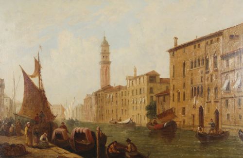 fig 3. Antique Oil Painting Venetian Canal by William Raymond Dommerson 19th C