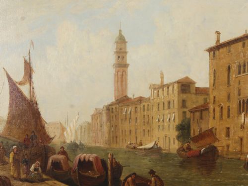 fig 4. Antique Oil Painting Venetian Canal by William Raymond Dommerson 19th C
