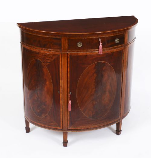 Antique Half Moon Flame Mahogany Bowfront Side Cabinet 19th C