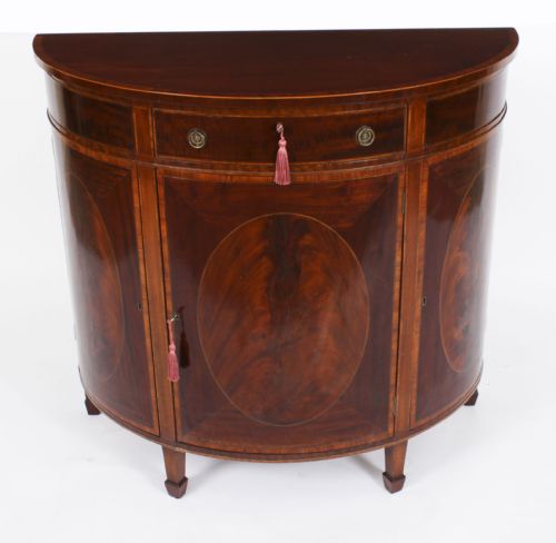fig 1. Antique Half Moon Flame Mahogany Bowfront Side Cabinet 19th C