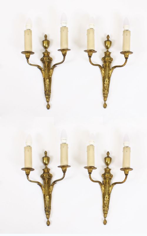 Antique Set 4 Adam Revival Omolu Twin Branch Wall Lights C1920